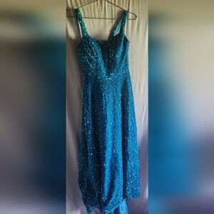 Elegant Blue Sequin Evening Gown